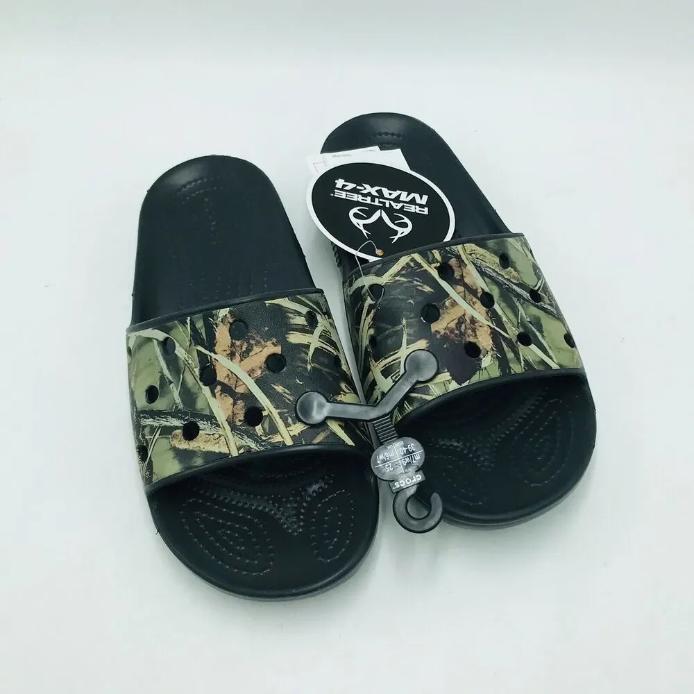 Crocs Men's 8 Women's 10 Classic Realtree Slides Black Camoflauge Camo NWT